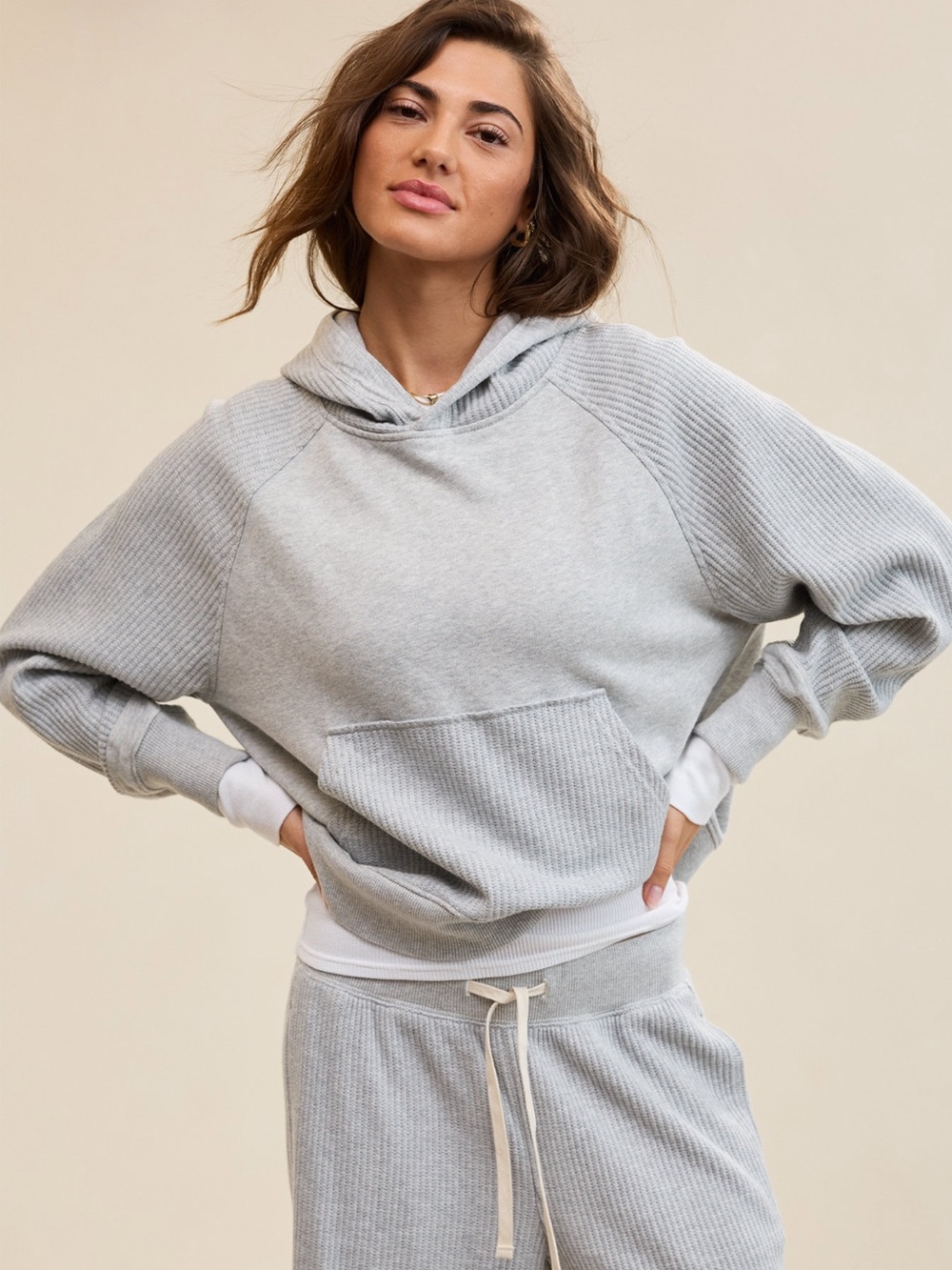 Aerie Essential Waffle Hoodie in Heather Frost 🤍
